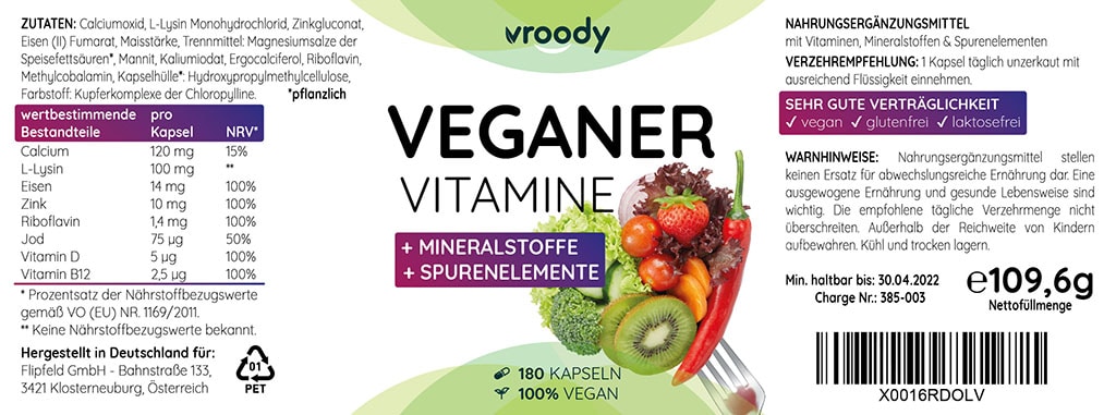 Veganer Vitamine Etikettdetail